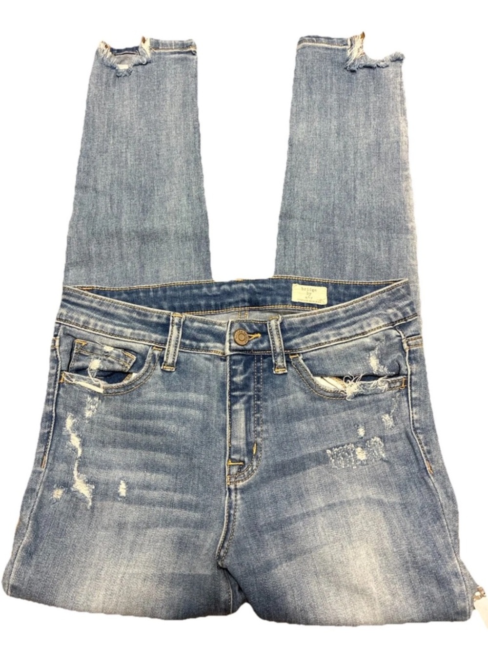 Abercrombie Skinny Jeans 27 High Rise Light Wash Distressed Raw Hem